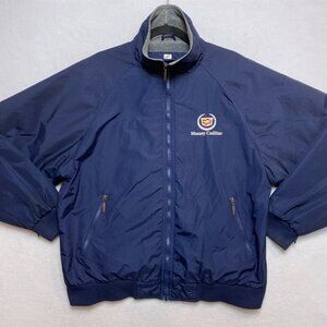 Vintage Cadillac Jacket Mens L Navy Crest Logo Full Zip 90s Bomber Windbreaker